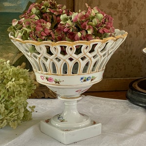 Antique French Porcelain Basket: Hand Painted Vieux Paris Centerpiece