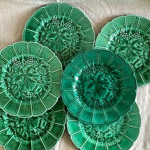 6 Antique French Sarreguemines Majolica Vine Leafs Plates Antique Barbotine Walls Plate Antique Cake Plate