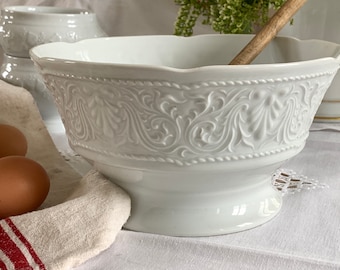 Saladier vintage en porcelaine de Limoges, porcelaine blanche, bol en majolique blanche, bol à pâte, cuisine blanche