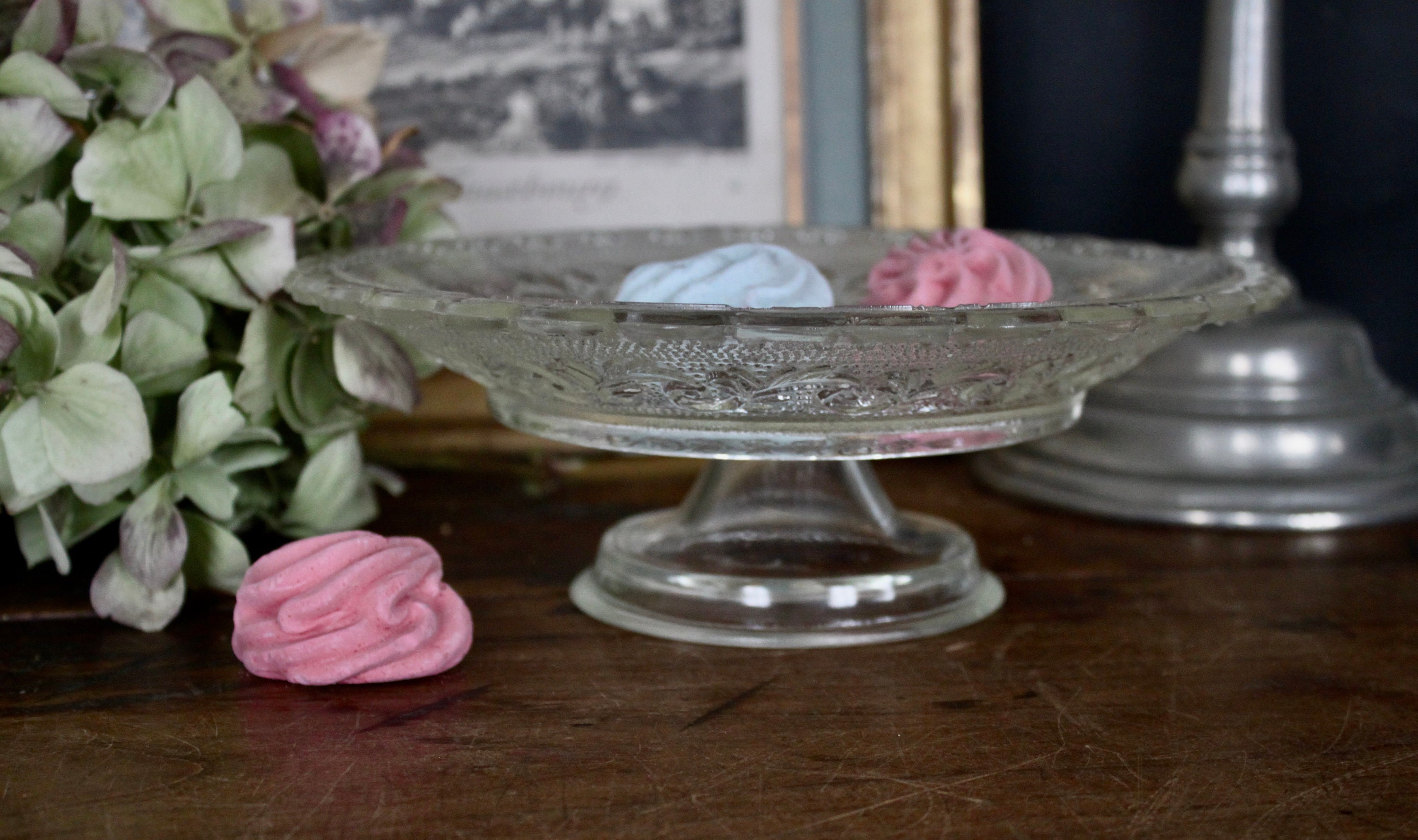 Antique Français en Verre Piédestal Cake Stand Pressed Glass Compote