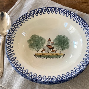 2 French Antique Blue Transferware Bowls SAINT CLEMENT Vintage Plates