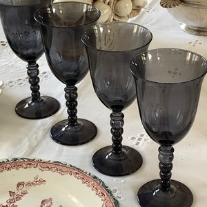 Vintage French Grey Wine Glasses - Set of 4 Bobbin Leg Goblets