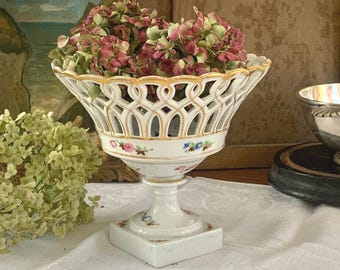 Antique French Porcelain Basket: Hand Painted Vieux Paris Centerpiece