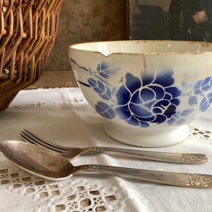 Antique French Large Café au Lait Bowl Blue & White Bowl Vintage Bowl French Café au Lait Bowl Latte Bowl