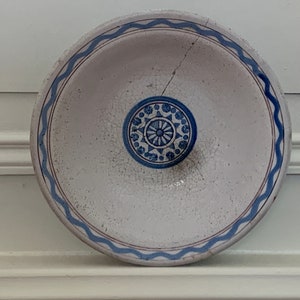 Antique French 19th Stoneware Terracotta Bowl Handmade Cul Noir Rustic Dish