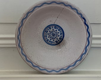 Antieke Franse 19e steengoed terracotta kom handgemaakte Cul Noir rustieke schaal