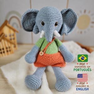 Receita Elefante Amigurumi Crochê; Tutorial Português e Inglês (PDF)