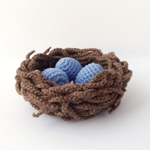 crochet bird nest with little blue eggs pdf pattern
