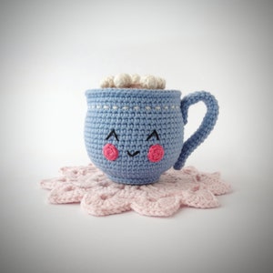 Cute kawaii Crochet Cup of Hot Chocolate or Hot Cocoa with Marshmallows