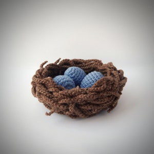 Nest Crochet Pattern, crochet bird nest with little blue eggs