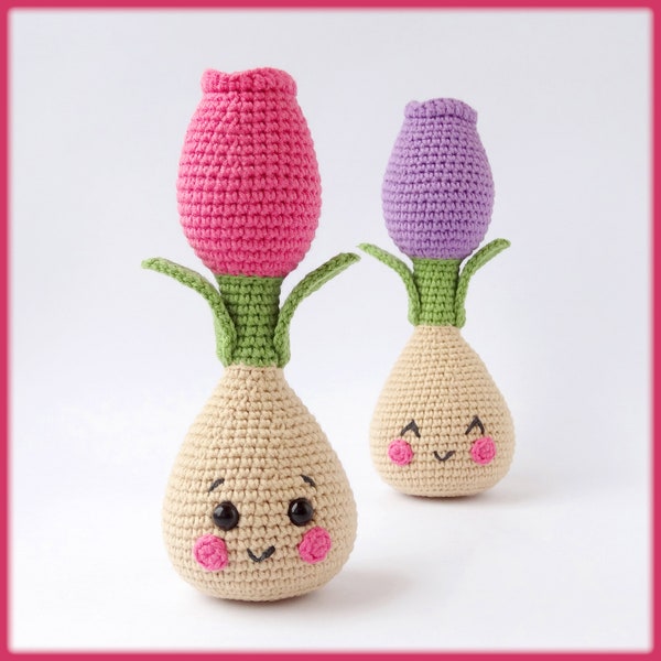 Amigurumi Tulip with Cute Bulb Crochet Pattern, crochet tulip pattern, amigurumi tulip crochet pattern, tulip flower amigurumi pattern