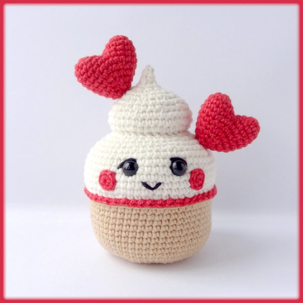 Valentines Cupcake Crochet Pattern, Valentines Day amigurumi cupcake crochet pattern, cute crochet cupcake with hearts pdf pattern