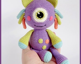 Cute Purple Amigurumi Monster Crochet Pattern, cute crochet monster, crochet monster amigurumi pattern, monster Ari crochet pattern