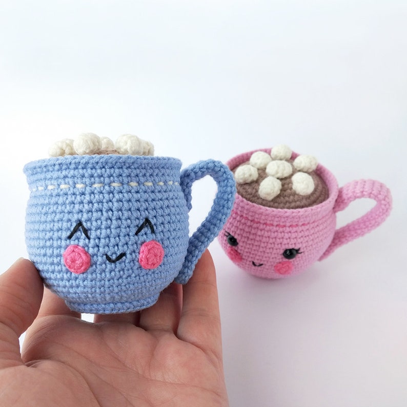 Cute kawaii Crochet Cup of Hot Chocolate or Hot Cocoa with Marshmallows, amigurumi cup crochet pattern, play food crochet pattern image 7