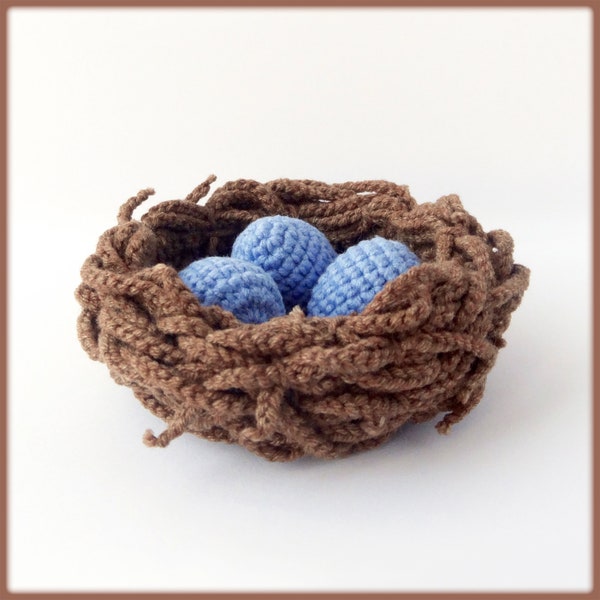 Nest Crochet Pattern, crochet bird nest with little blue eggs pdf pattern