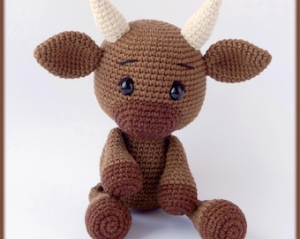 Toro the bull Crochet Pattern - amigurumi animal toy PDF tutorial