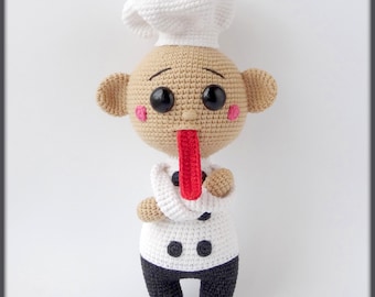 Chef Crochet Pattern amigurumi doll with a long tongue