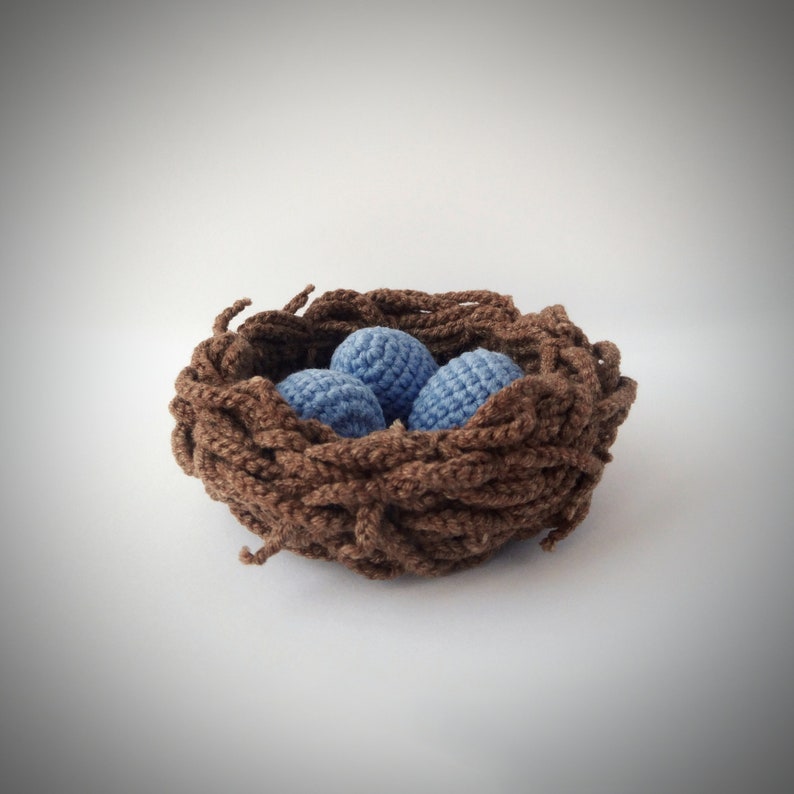 Nest Crochet Pattern, crochet bird nest with little blue eggs