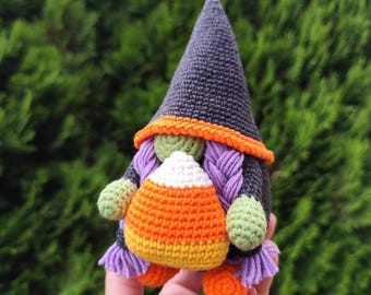 Gnome with candy corn Crochet Pattern - Halloween gnome PDF tutorial
