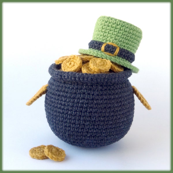 Pot of Gold and Leprechaun Hat Crochet Pattern, Saint Patricks Day Crochet PDF Pattern