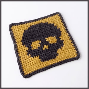 Patrón de crochet para tapete de taza con calavera, patrón de posavasos con calavera en PDF