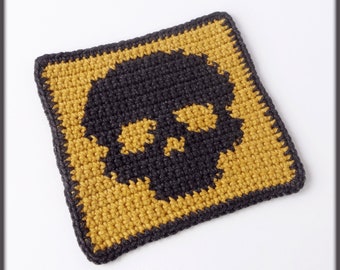 Patrón de crochet para tapete de taza con calavera, patrón de posavasos con calavera en PDF