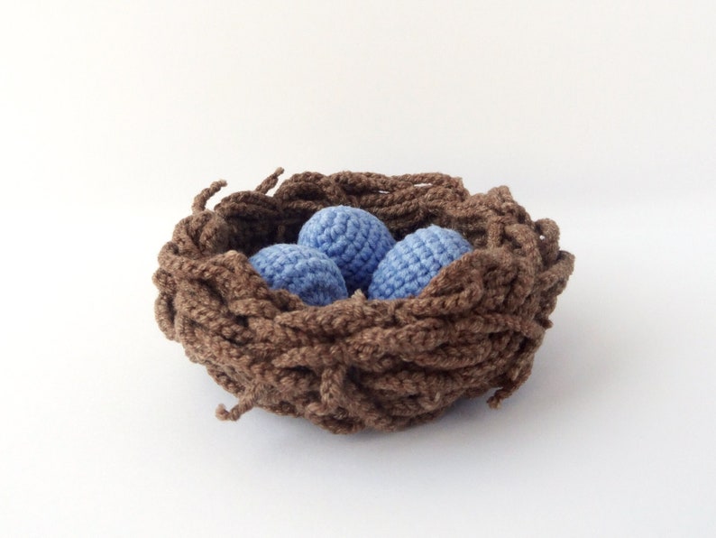 crochet bird nest with little blue eggs pdf pattern