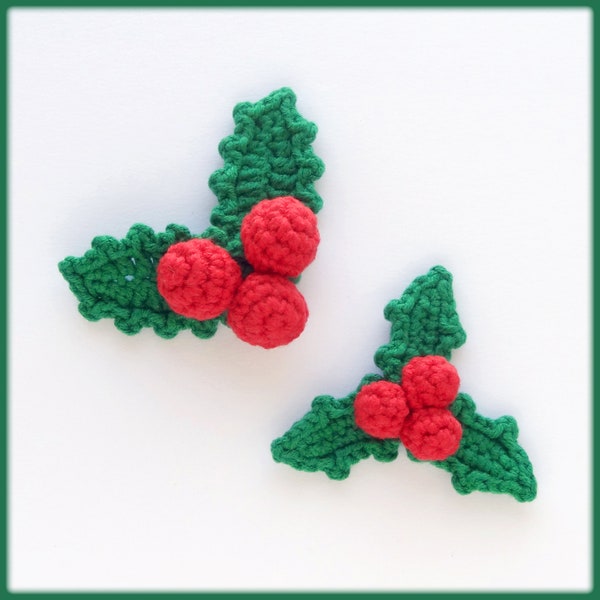 Christmas Holly Decorations Crochet Pattern - holly leaves and berries