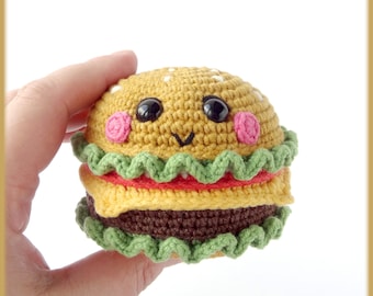 かぎ針編みのメンズバッグ/スマホケース、ハンバーガーとフライド