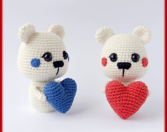 Valentines Day Bear Crochet Pattern amigurumi toy, crochet bear with heart pattern, Valentines Day amigurumi crochet bear pattern