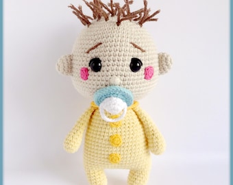 Baby doll with pacifier in a bodysuit Crochet Pattern - amigurumi PDF tutorial