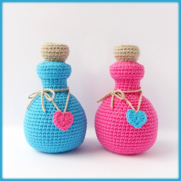 Patrón de crochet de botella de poción de amor, patrón de poción de amor de crochet, botella de crochet con poción de amor, poción mágica de crochet del día de San Valentín