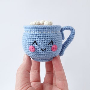 Cute kawaii Crochet Cup of Hot Chocolate or Hot Cocoa with Marshmallows, amigurumi cup crochet pattern, play food crochet pattern image 3