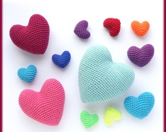 6in1 Heart Crochet Pattern, 6 heart sizes in 1 crochet pattern, crochet hearts pattern, Valentines Day hearts, rainbow hearts