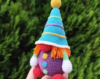 Clown Gnome Crochet Pattern - birthday gnome amigurumi PDF tutorial