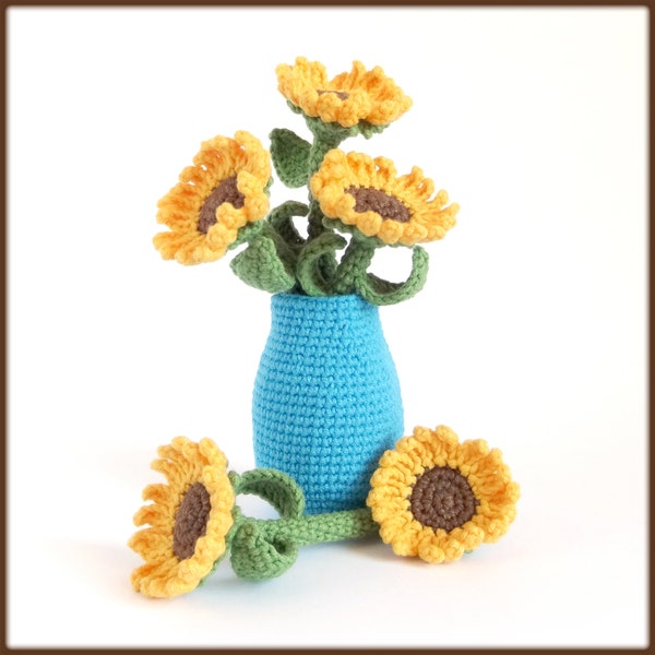 Vase with Sunflowers Crochet Pattern, crochet sunflower pattern, crochet flowers, crochet vase pattern