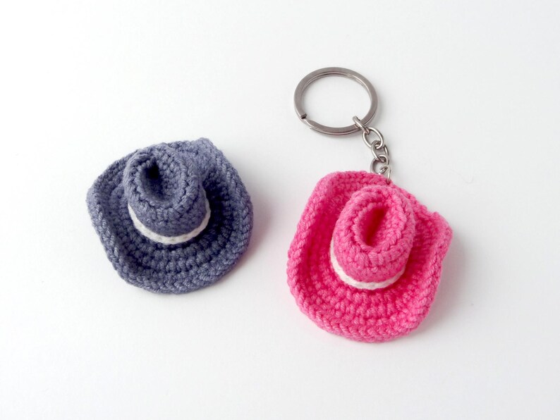 Crochet cowgirl hat keychain