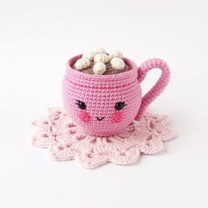 Cute kawaii Crochet Cup of Hot Chocolate or Hot Cocoa with Marshmallows, amigurumi cup crochet pattern, play food crochet pattern image 8