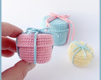 Gift boxes Crochet Pattern 3in1, crochet round gift boxes pdf tutorial