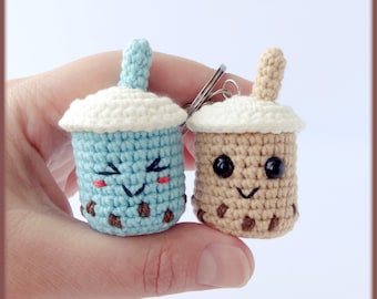 Boba tea keychain Crochet Pattern, cute crochet tiny boba tea amigurumi pdf pattern