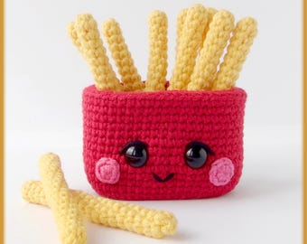 Cute french fries Crochet Pattern - amigurumi food PDF tutorial