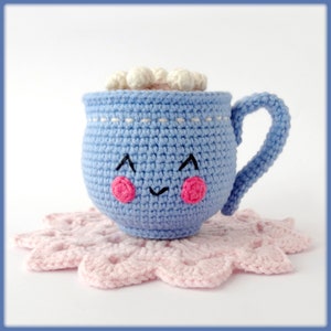 Cute kawaii Crochet Cup of Hot Chocolate or Hot Cocoa with Marshmallows