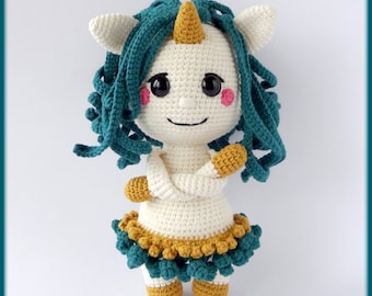 Aurora the Unicorn Crochet Pattern amigurumi toy, crochet unicorn pattern