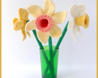 Daffodil flowers Crochet Pattern - spring flowers PDF tutorial