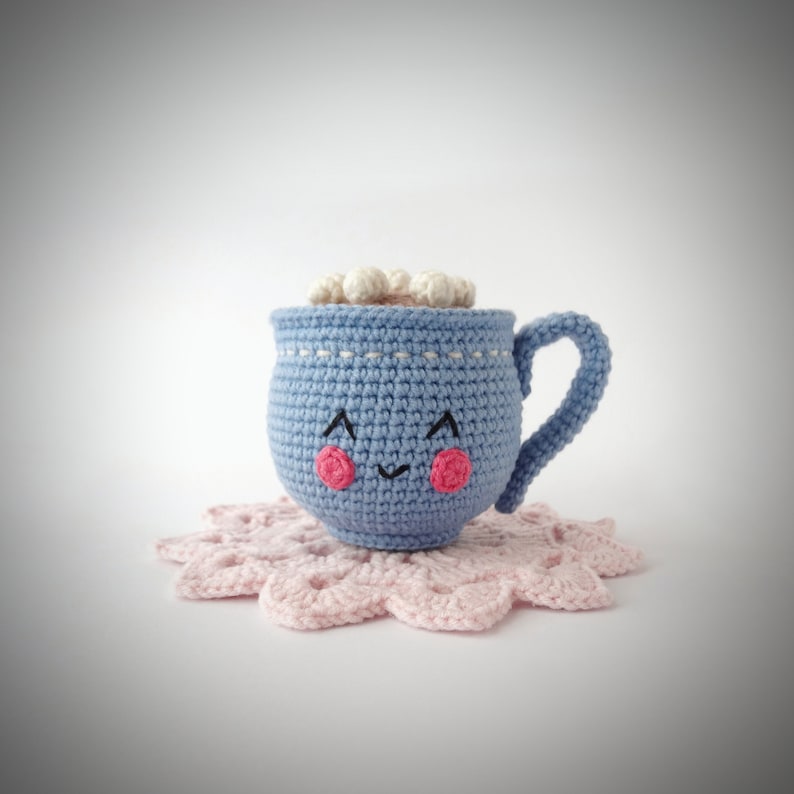 Cute kawaii Crochet Cup of Hot Chocolate or Hot Cocoa with Marshmallows