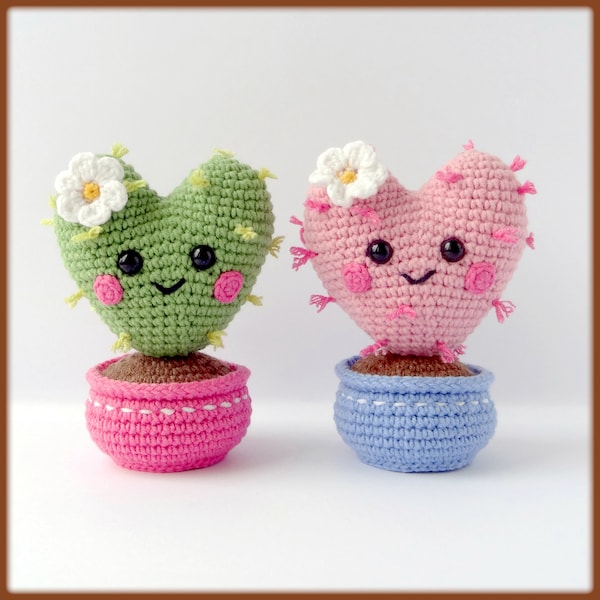 Cute Heart cactus in a pot Crochet Pattern, Valentines day amigurumi cactus pdf tutorial