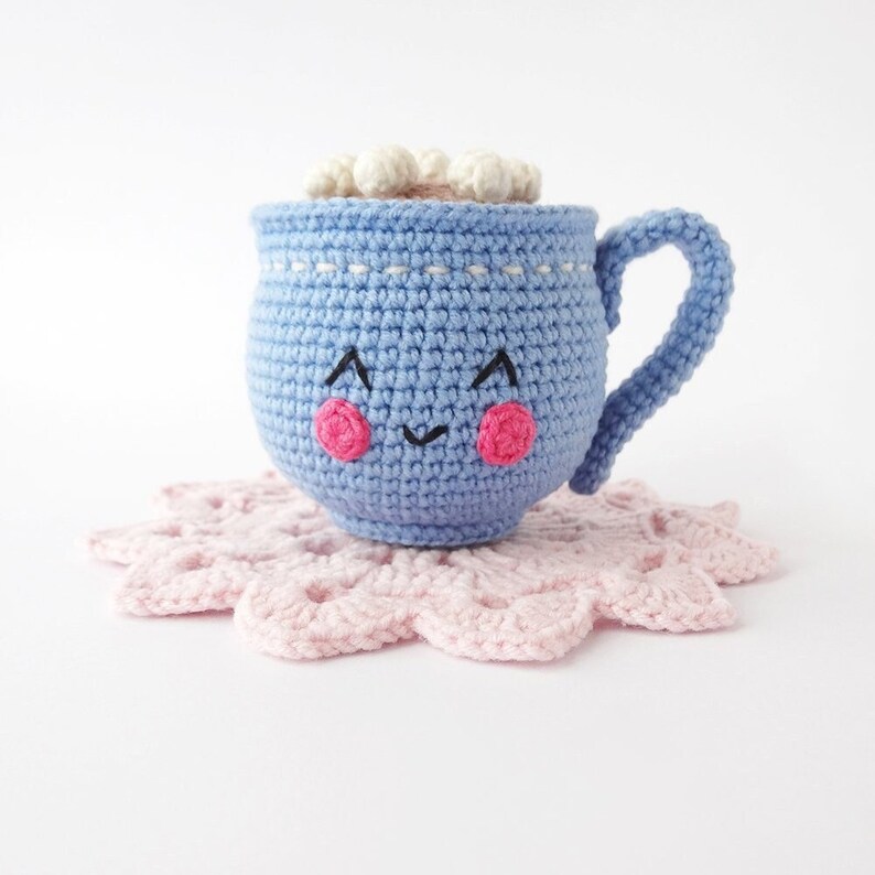 Cute kawaii Crochet Cup of Hot Chocolate or Hot Cocoa with Marshmallows