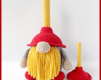 Bathroom Gnome with toilet plunger Crochet Pattern