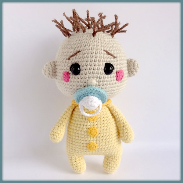 Crochet Pattern Baby doll with pacifier in a bodysuit amigurumi toy