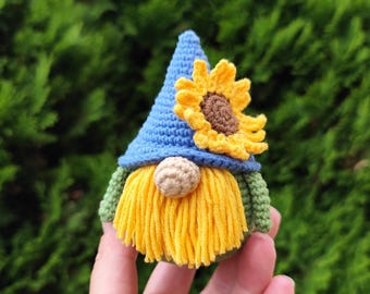 Mini sunflower gnome Crochet Pattern - amigurumi gnome PDF tutorial